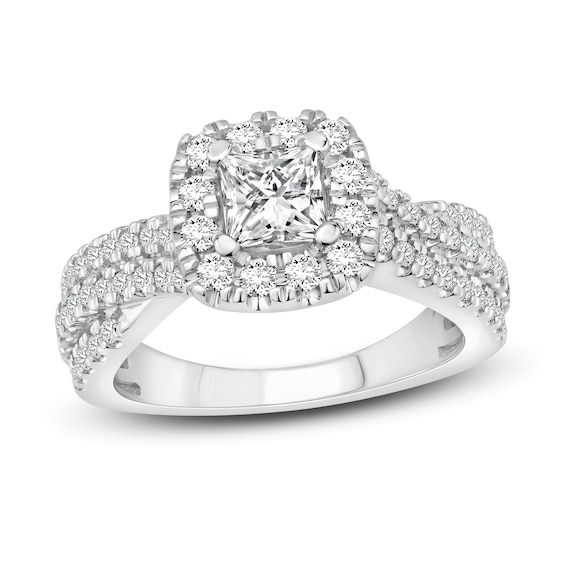 Now + Forever Diamond Engagement Ring 1-1/4 ct tw Princess & Round 14K White Gold