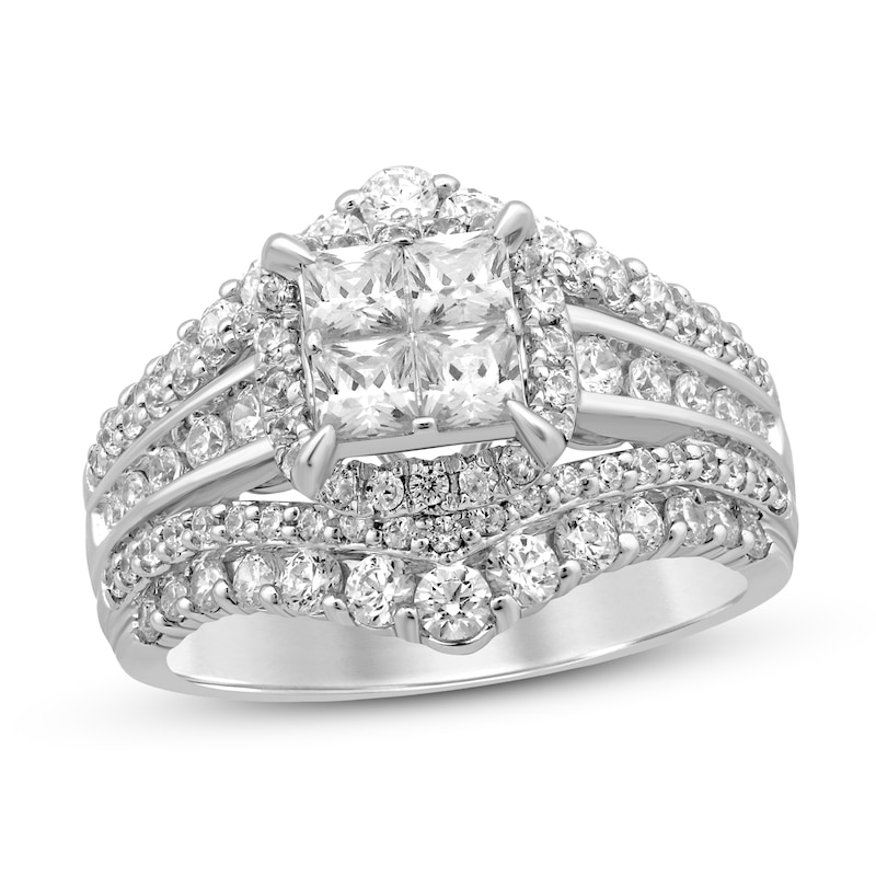 Multi-Diamond Engagement Ring Princess & Round 14K White Gold