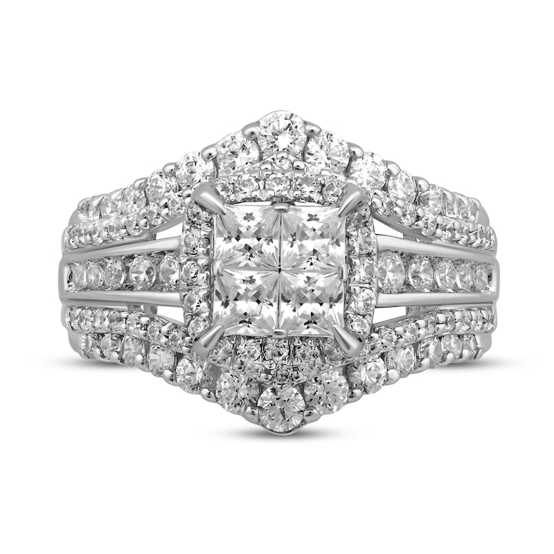 Multi-Diamond Engagement Ring Princess & Round 14K White Gold