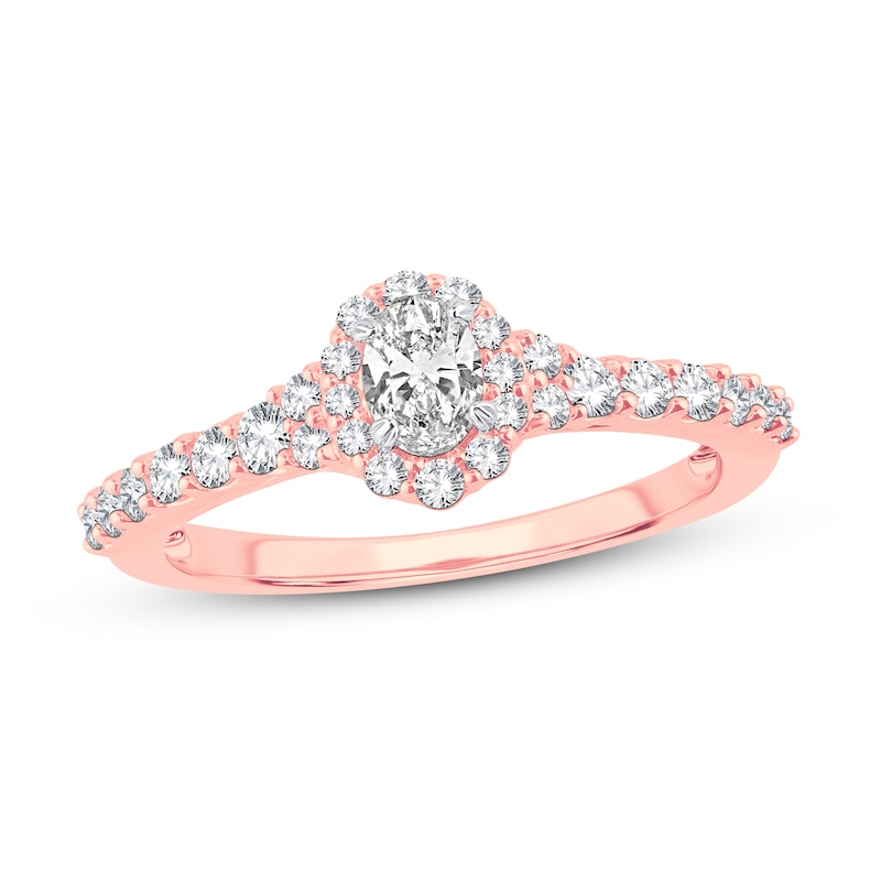 Diamond Engagement Ring 1/2 ct tw Oval & Round 14K Rose Gold
