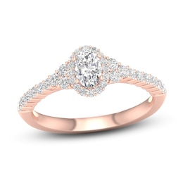 Now + Forever Diamond Engagement Ring 3/4 ct tw Oval & Round 14K Rose Gold