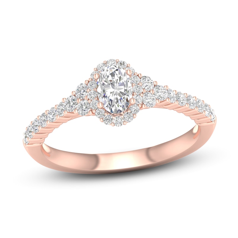 Diamond Engagement Ring 3/4 ct tw Oval & Round 14K Rose Gold