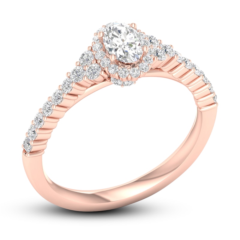 Diamond Engagement Ring 3/4 ct tw Oval & Round 14K Rose Gold