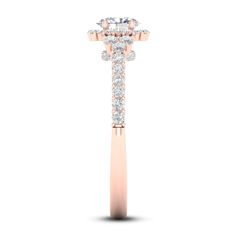 Diamond Engagement Ring 3/4 ct tw Oval & Round 14K Rose Gold