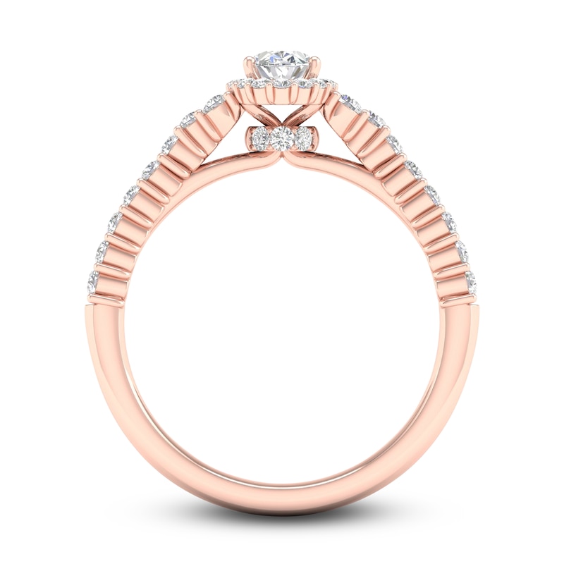 Diamond Engagement Ring 3/4 ct tw Oval & Round 14K Rose Gold