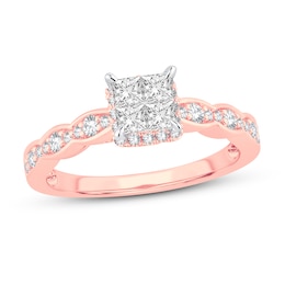 Now + Forever Multi-Diamond Engagement Ring 5/8 ct tw Princess & Round 14K Rose Gold