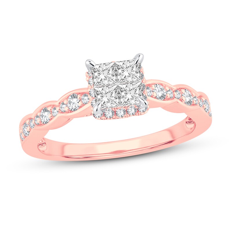 Main Image 1 of Now + Forever Multi-Diamond Engagement Ring 5/8 ct tw Princess & Round 14K Rose Gold