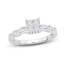 Now + Forever Multi-Diamond Engagement Ring 5/8 ct tw Princess & Round 14K White Gold
