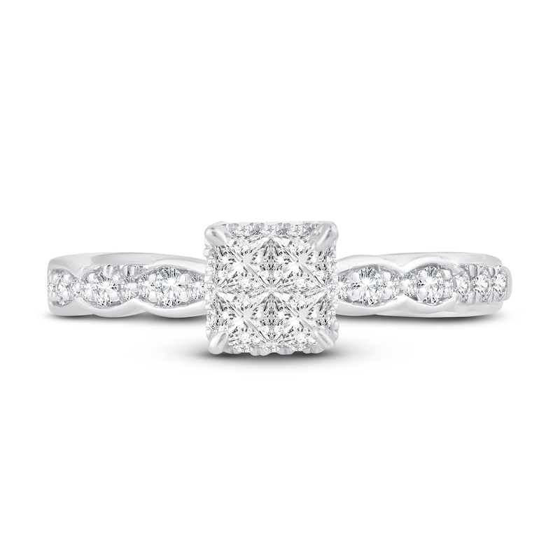 Multi-Diamond Engagement Ring 5/8 ct tw Princess & Round 14K White Gold