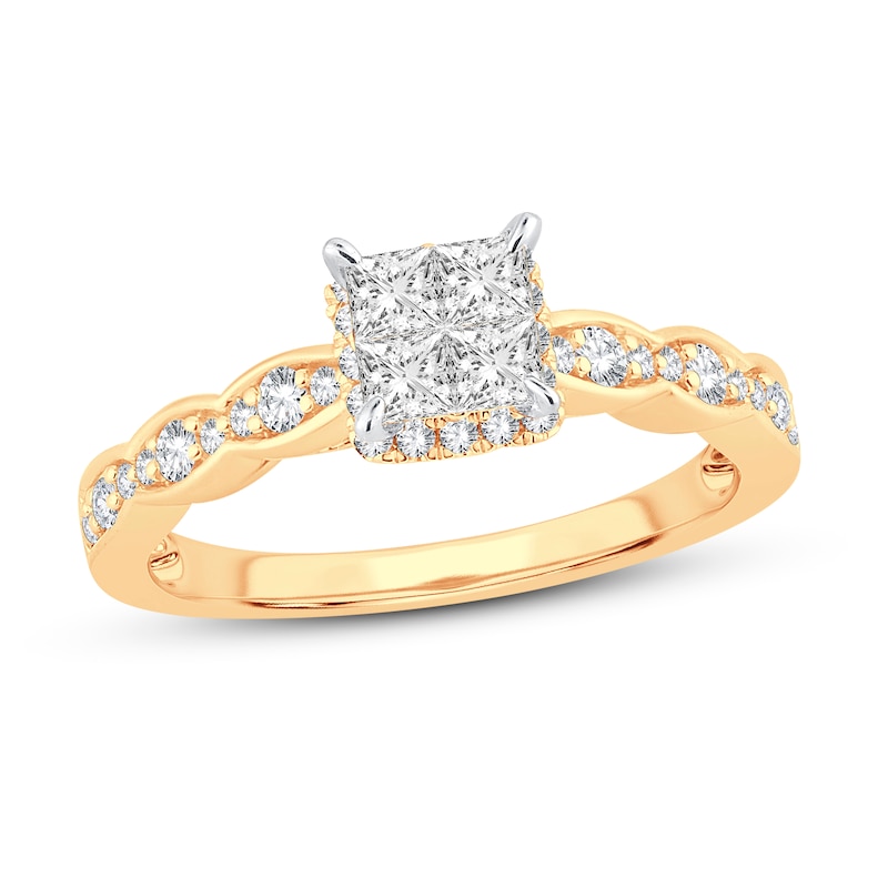 Multi-Diamond Engagement Ring 5/8 ct tw Princess & Round 14K Yellow Gold