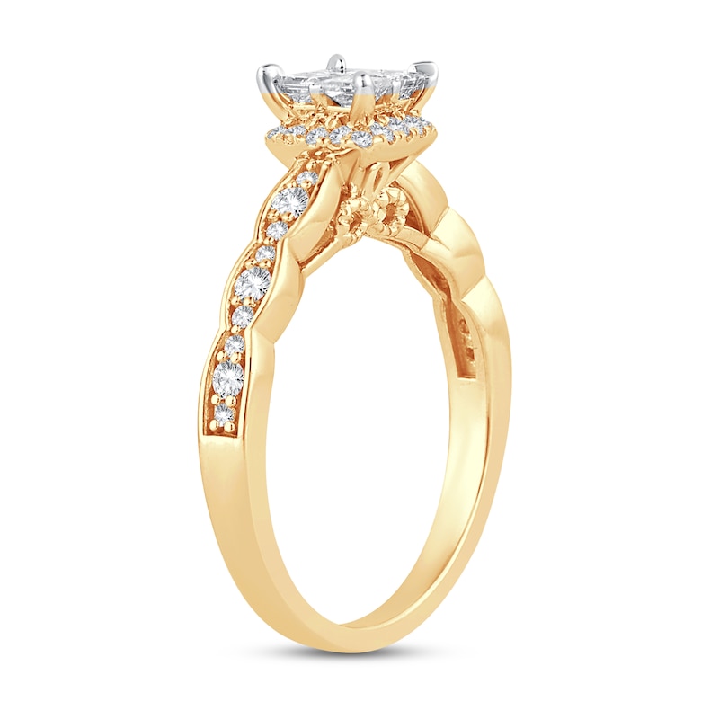 Multi-Diamond Engagement Ring 5/8 ct tw Princess & Round 14K Yellow Gold