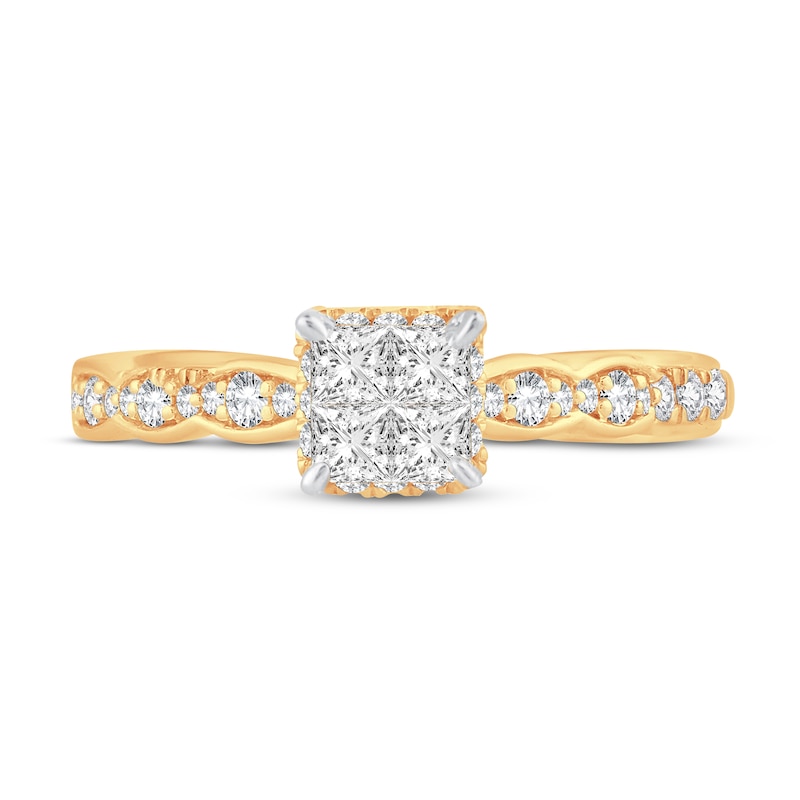 Multi-Diamond Engagement Ring 5/8 ct tw Princess & Round 14K Yellow Gold