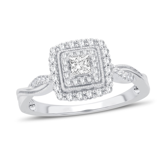 Now + Forever Diamond Engagement Ring 3/8 ct tw Princess & Round 14K White Gold