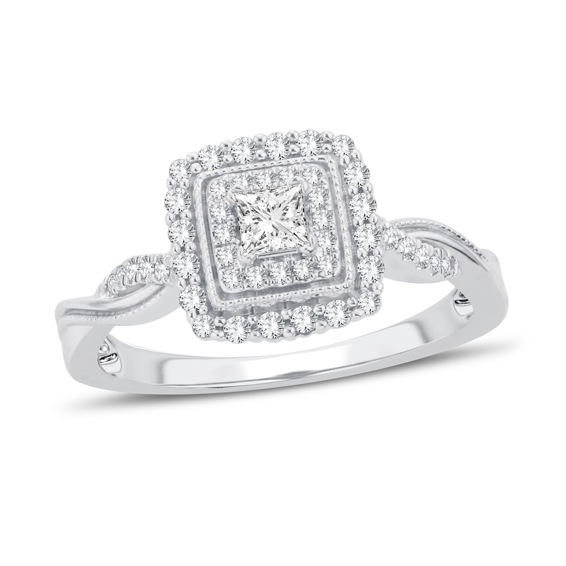 Diamond Engagement Ring 3/8 ct tw Princess & Round 14K White Gold