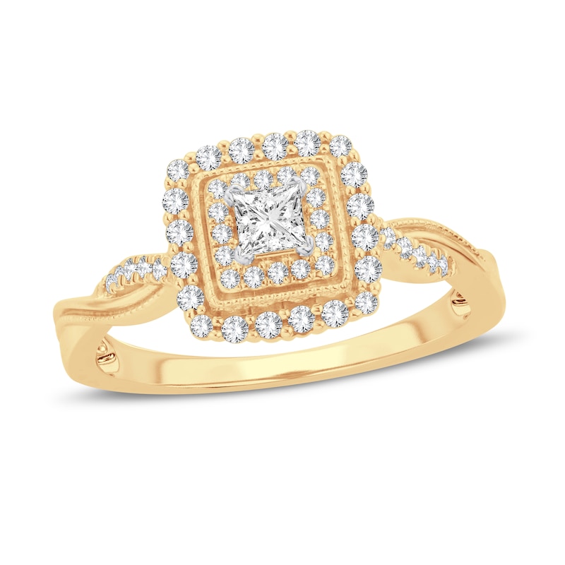 Diamond Engagement Ring 3/8 ct tw Princess & Round 14K Yellow Gold