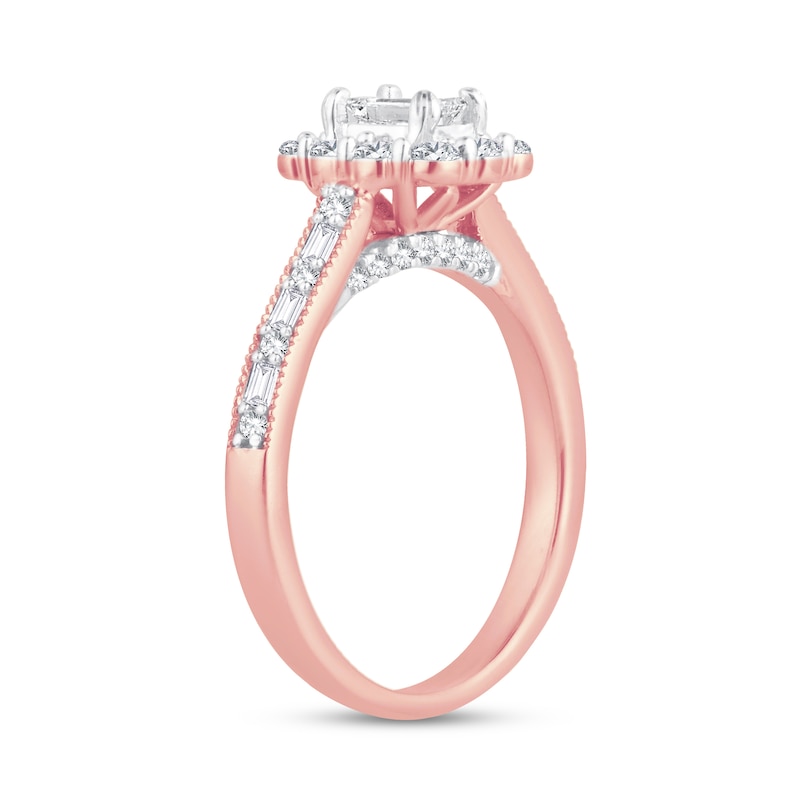 Main Image 2 of Now + Forever Diamond Engagement Ring 3/4 ct tw Emerald, Round & Baguette 14K Rose Gold
