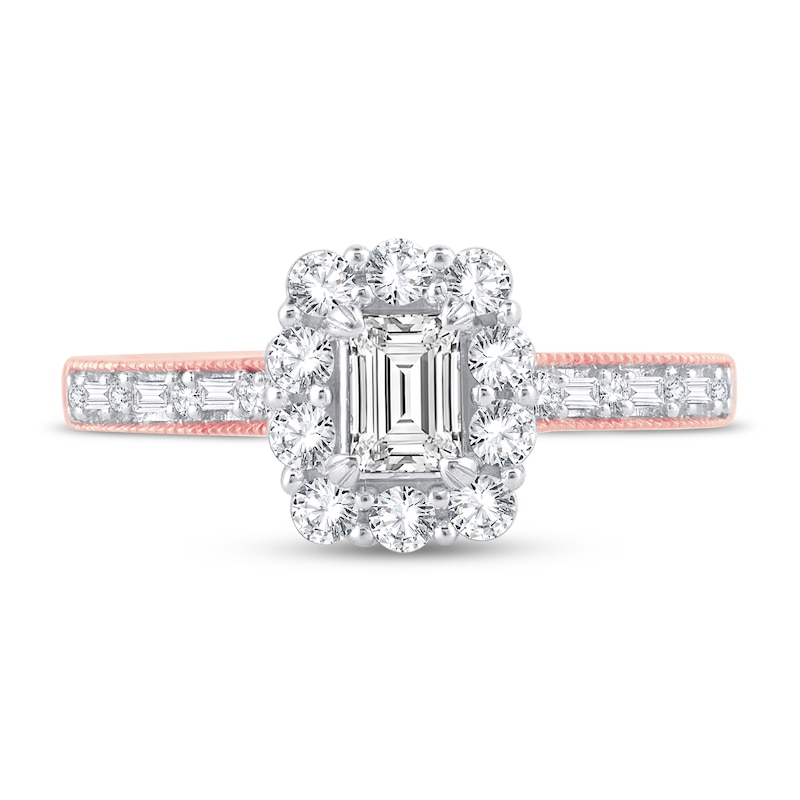 Main Image 3 of Now + Forever Diamond Engagement Ring 3/4 ct tw Emerald, Round & Baguette 14K Rose Gold