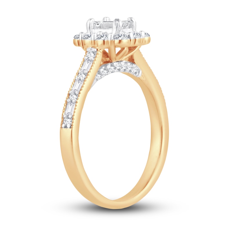 Main Image 2 of Now + Forever Diamond Engagement Ring 3/4 ct tw Emerald, Round, Baguette 14K Yellow Gold