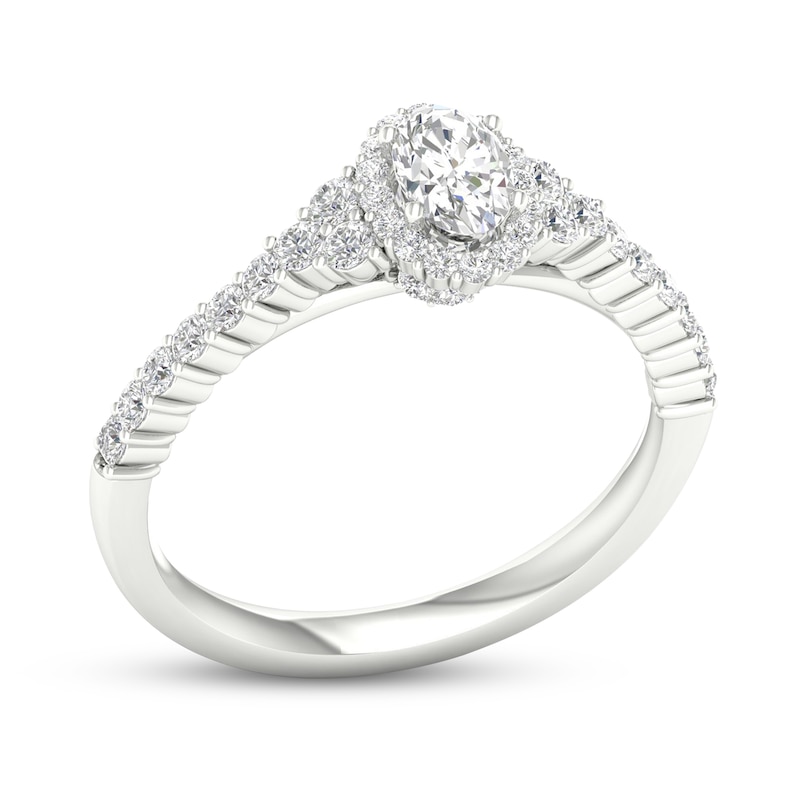 Diamond Engagement Ring 3/4 ct tw Oval & Round-Cut 14K White Gold