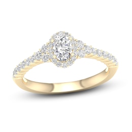 Now + Forever Diamond Engagement Ring 3/4 ct tw Oval & Round 14K Yellow Gold