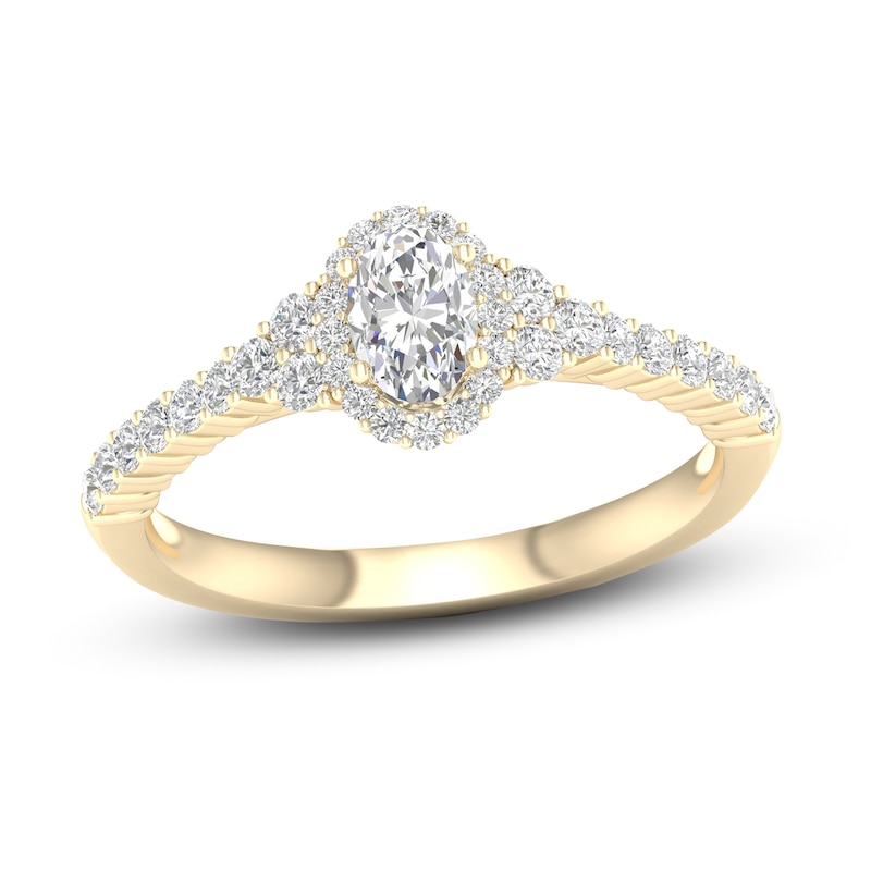 Diamond Engagement Ring 3/4 ct tw Oval & Round 14K Yellow Gold