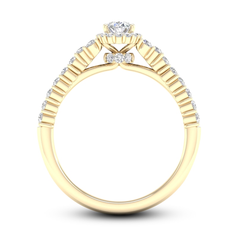 Diamond Engagement Ring 3/4 ct tw Oval & Round 14K Yellow Gold