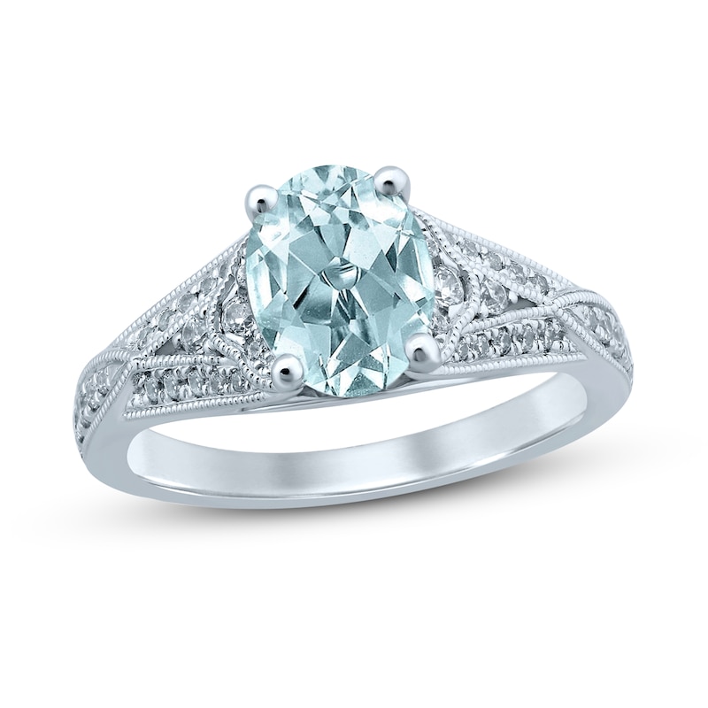 Main Image 1 of Now + Forever Oval Aquamarine Engagement Ring 1/4 ct tw Diamonds 14K White Gold