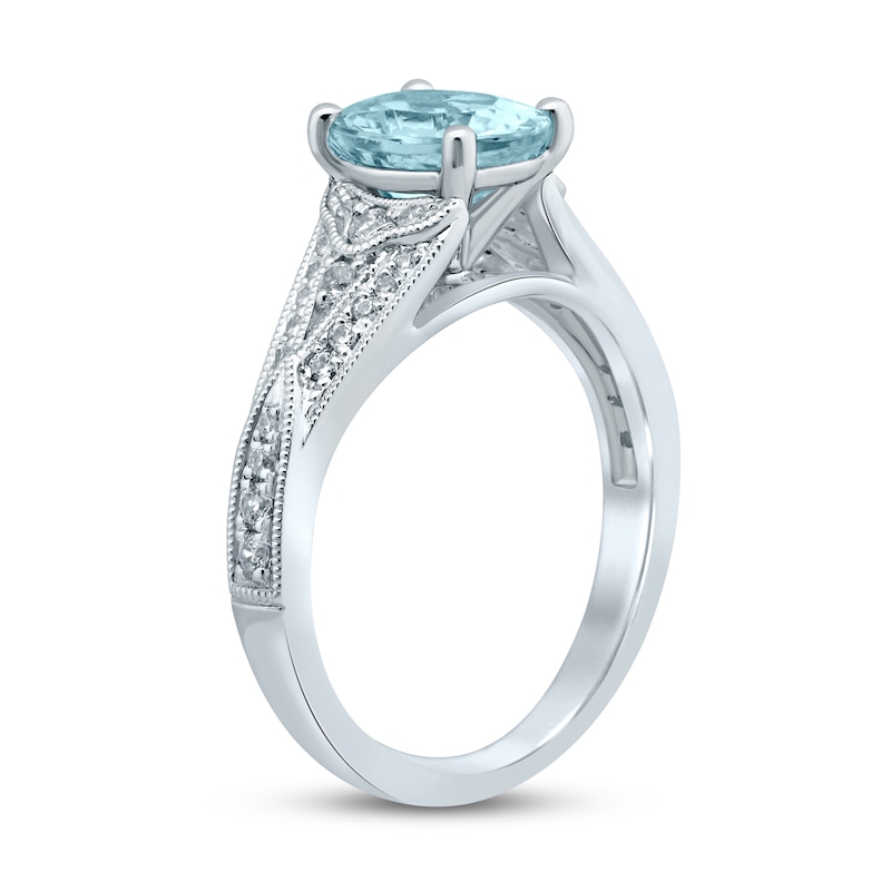 Oval Aquamarine Engagement Ring 1/4 ct tw Diamonds 14K White Gold