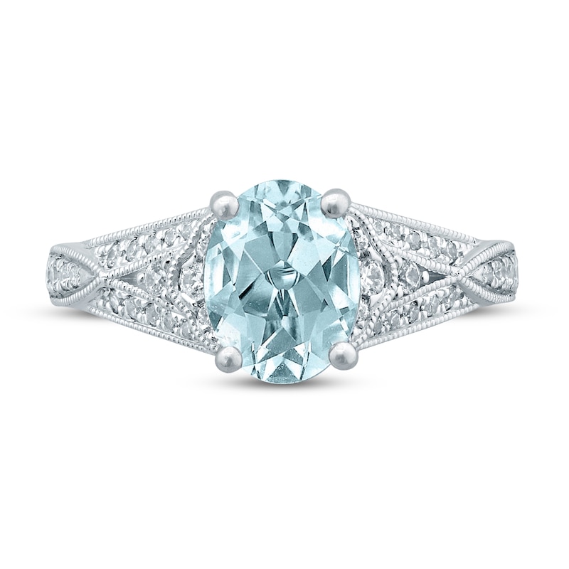 Oval Aquamarine Engagement Ring 1/4 ct tw Diamonds 14K White Gold