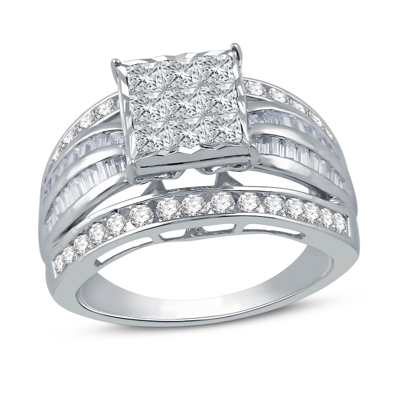 Diamond Engagement Ring 1-1/2 ct tw Princess, Baguette & Round 10K White Gold