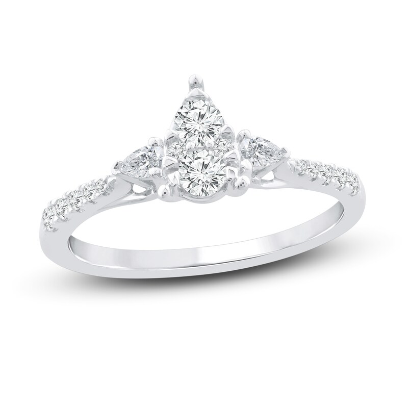 Diamond Engagement Ring 3/8 ct tw Round & Pear 10K White Gold