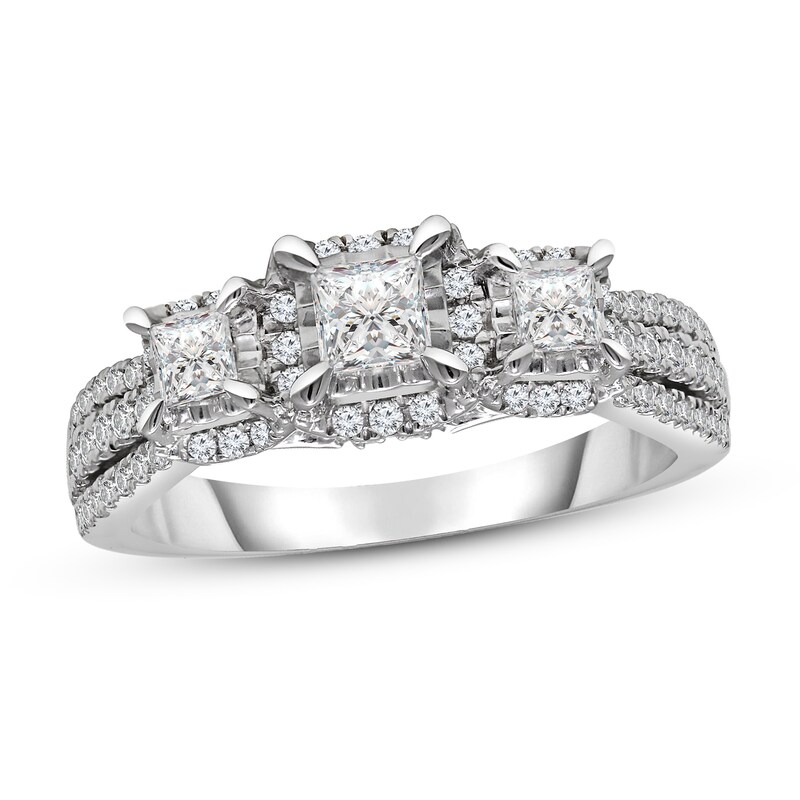 Three-Stone Diamond Engagement Ring 1 ct tw Princess/Round-Cut 10K White Gold