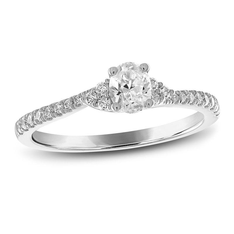 Diamond Engagement Ring 1/2 ct tw Oval & Round 14K White Gold