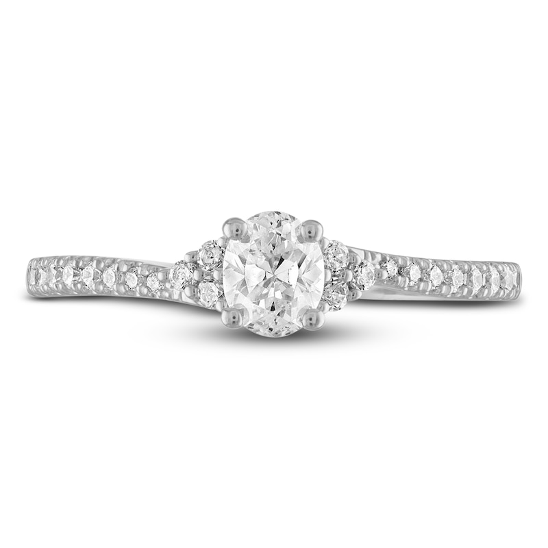 Diamond Engagement Ring 1/2 ct tw Oval & Round 14K White Gold