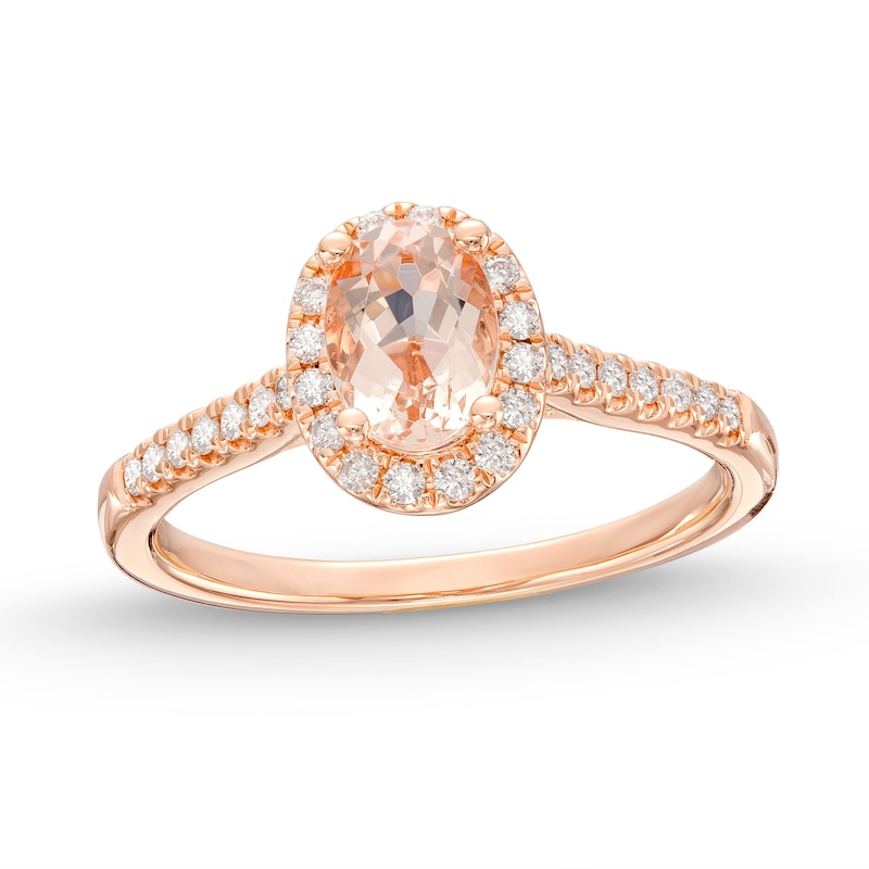 Main Image 1 of Oval Morganite Engagement Ring 1/4 ct tw Diamonds 14K Rose Gold