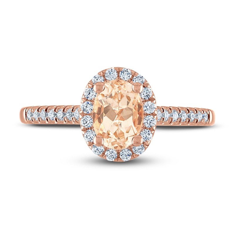 Oval Morganite Engagement Ring 1/4 ct tw Diamonds 14K Rose Gold