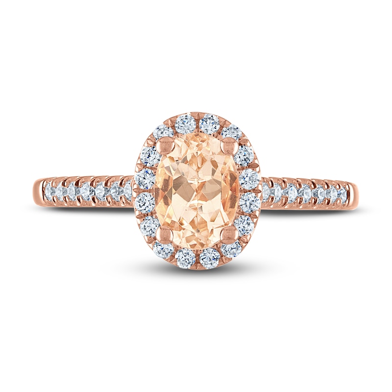 Main Image 3 of Oval Morganite Engagement Ring 1/4 ct tw Diamonds 14K Rose Gold