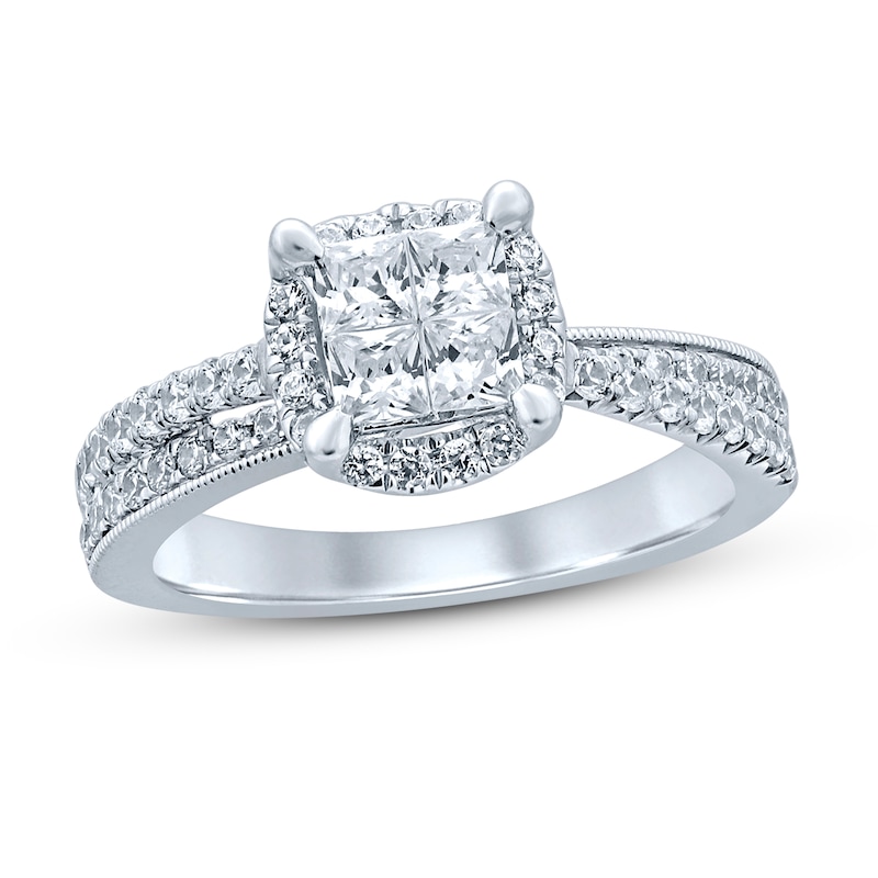 Diamond Engagement Ring 1 ct tw Princess & Round 14K White Gold