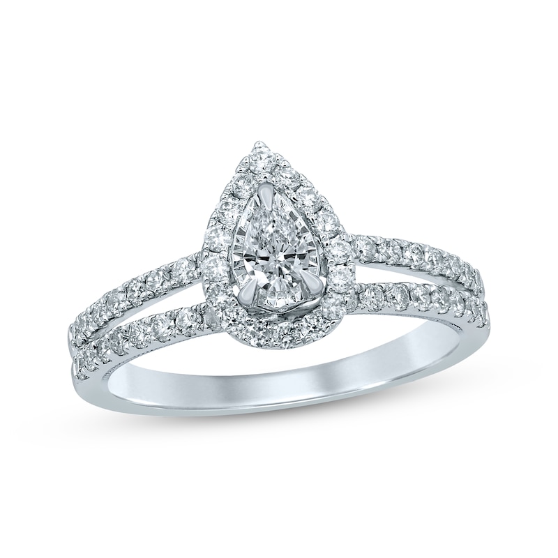 Diamond Engagement Ring 5/8 ct tw Pear & Round 14K White Gold