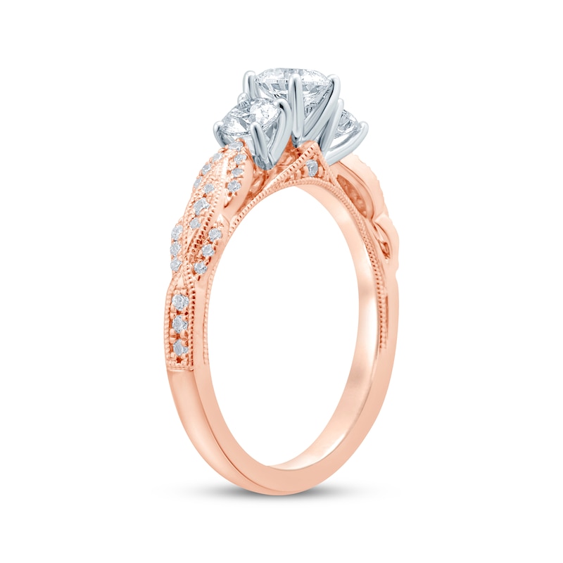 Main Image 2 of 3-Stone Diamond Engagement Ring 1 ct tw Round-cut 14K Two-Tone Gold