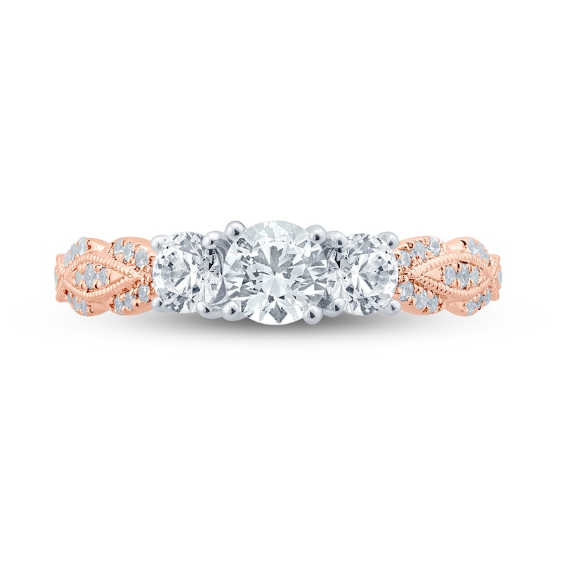 Main Image 3 of 3-Stone Diamond Engagement Ring 1 ct tw Round-cut 14K Two-Tone Gold