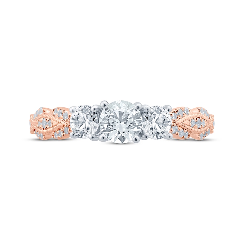 Main Image 4 of 3-Stone Diamond Engagement Ring 1 ct tw Round-cut 14K Two-Tone Gold