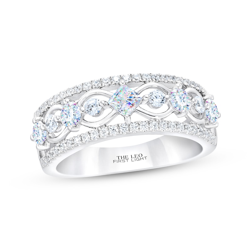 THE LEO First Light Diamond Princess & Round-Cut Anniversary Ring 1 ct tw 14K White Gold