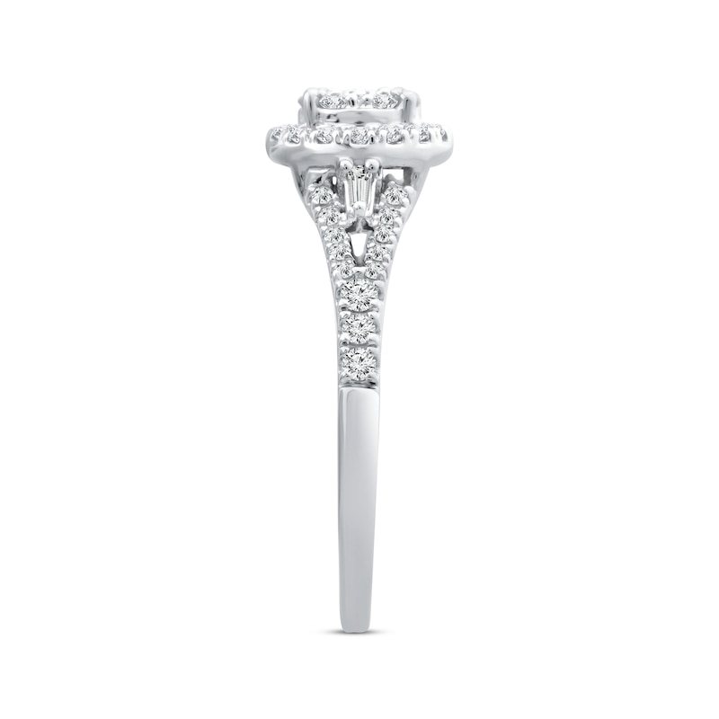 Multi-Diamond Engagement Ring 1/2 ct tw Round & Baguette 10K White Gold