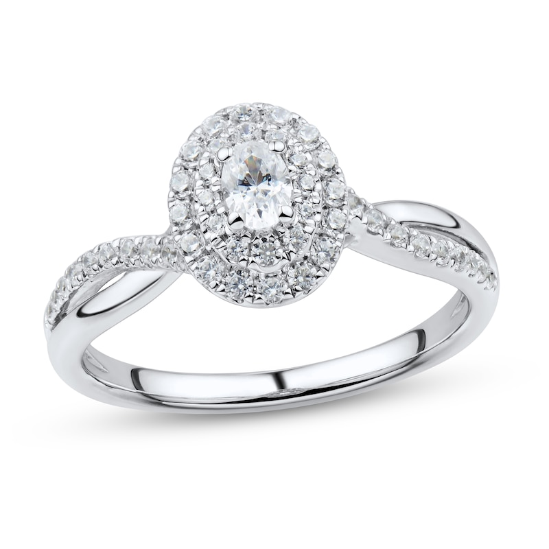 Diamond Engagement Ring 1/2 ct tw Oval & Round-Cut 14K White Gold