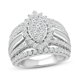 Now + Forever Multi-Diamond Engagement Ring 2 ct tw Round & Baguette 14K White Gold