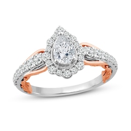 Now + Forever Diamond Engagement Ring 7/8 ct tw Pear & Round 14K Two-Tone Gold