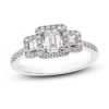 Three-Stone Diamond Engagement Ring 7/8 ct tw Emerald, Round & Baguette 14K White Gold
