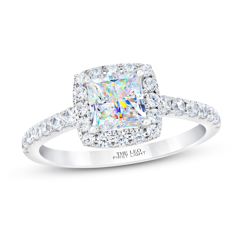 THE LEO First Light Diamond Engagement Ring 1-3/8 ct tw Princess & Round-cut 14K White Gold