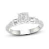 Diamond Engagement Ring 3/4 ct tw Round & Baguette 14K White Gold
